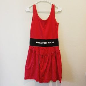 Vintage 90s Red French Backless Drop Waist Tank Dress Cotton XS S